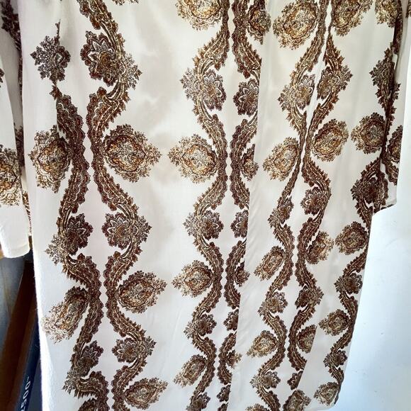 H&M Women’s Dress SZ 12 Batik White/Brown 100% Viscose Office Career Classy - Picture 2 of 10